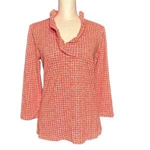 |J. McLaughin| Ruffled Collar Pink V-Neck Shirt Size S